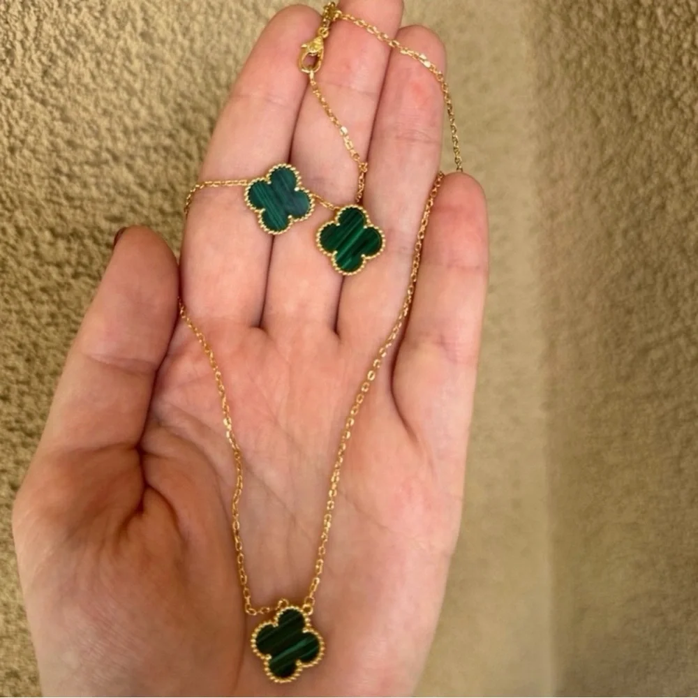Green Clover Jewelry Set 18k Gold Plated